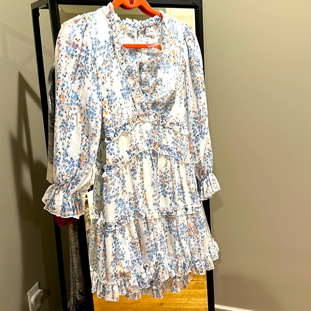 NWT White dress with blue and orange floral pattern